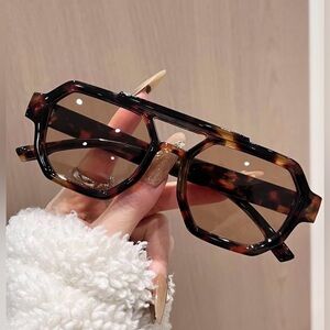 Unisex Vintage Trendy Tortoise Pattern Aviator Sunglasses, Retro Outdoor